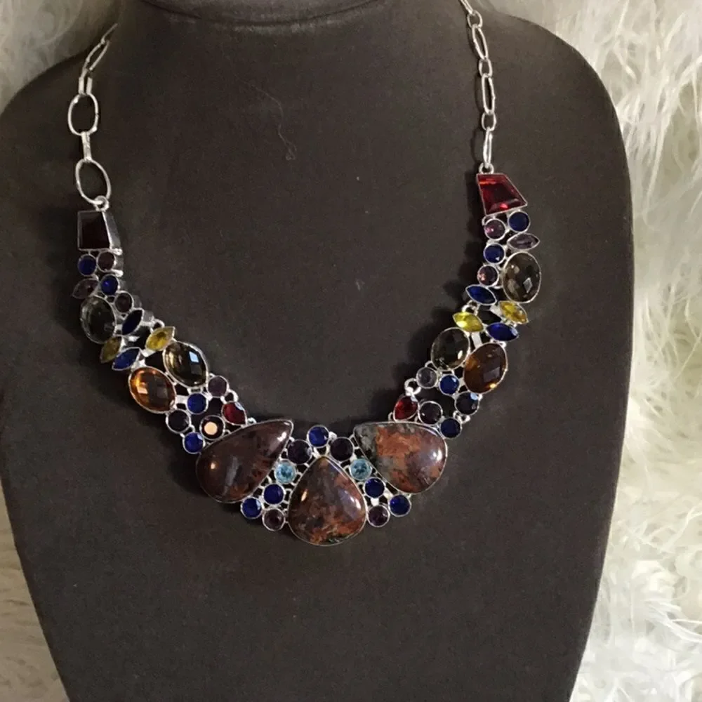 NATURAL MOSS AGATE & GEMSTONE NECKLACE IN SILVER